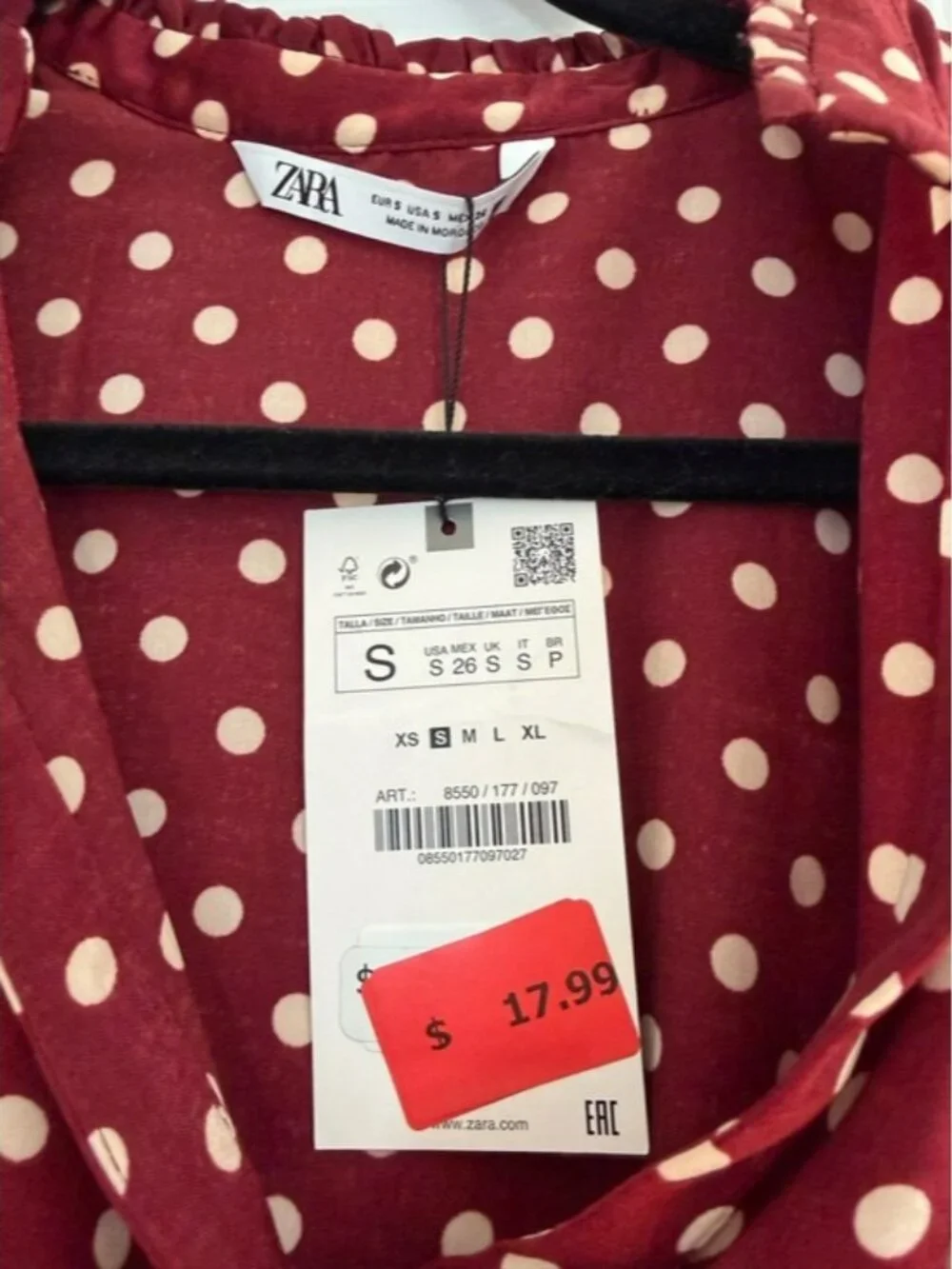 Zara Red Polka Dot Twist-Front Long Sleeve Dress - Picture 2 of 3